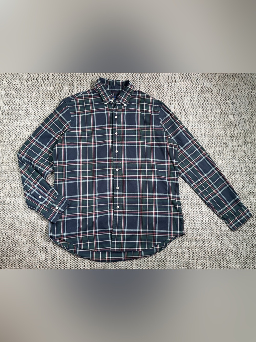 Ralph Lauren Men’s L Plaid Button Down Shirt Green Blue Pink Cotton Classic Fit